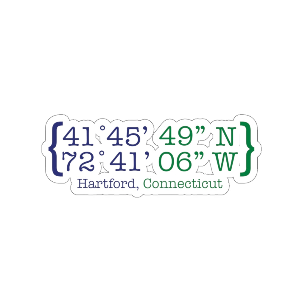 Hartford Coordinates Kiss-Cut Stickers  Proceeds help grow Finding Connecticut's website and brand.   Click here to return to our home page.

Hartford Coordinates // hartford connecticut stickers // finding connecticut 