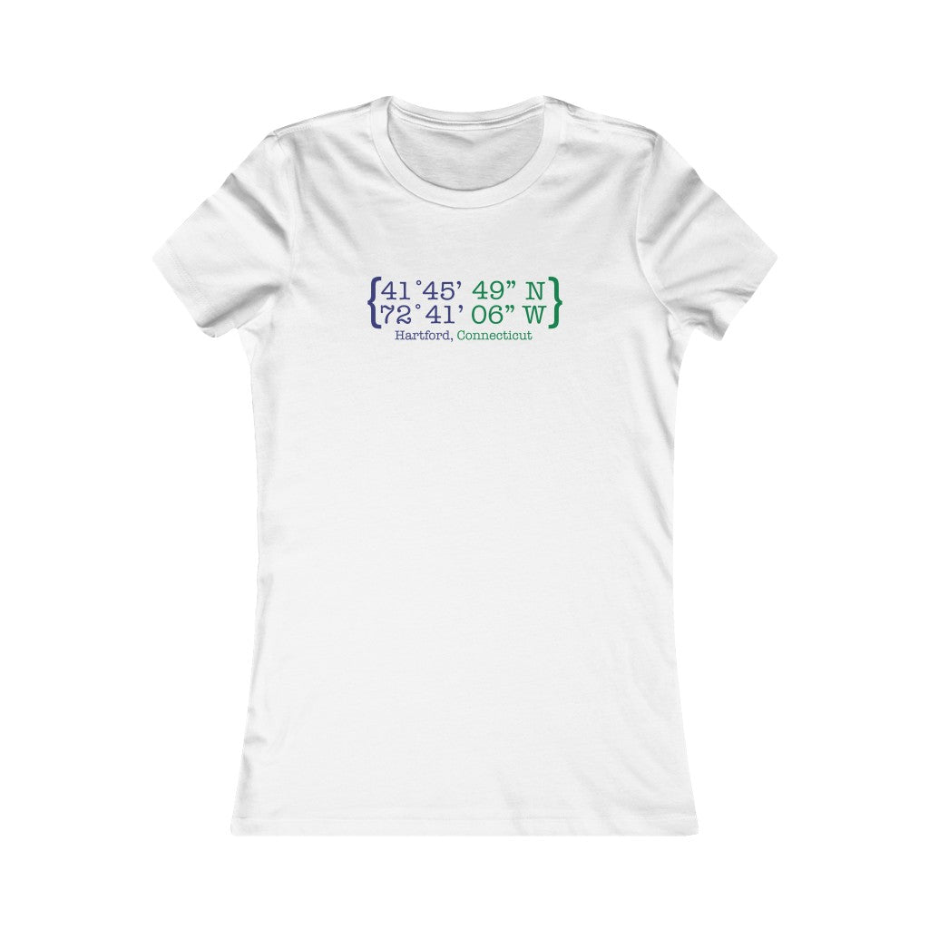 Hartford Coordinates Women's Favorite Tee  Proceeds help grow Finding Connecticut's website and brand.   Click here to return to our home page.

Hartford Coordinates // hartford connecticut womens t shirt // finding connecticut