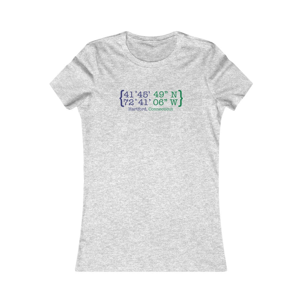 Hartford Coordinates Women's Favorite Tee  Proceeds help grow Finding Connecticut's website and brand.   Click here to return to our home page.

Hartford Coordinates // hartford connecticut womens t shirt // finding connecticut