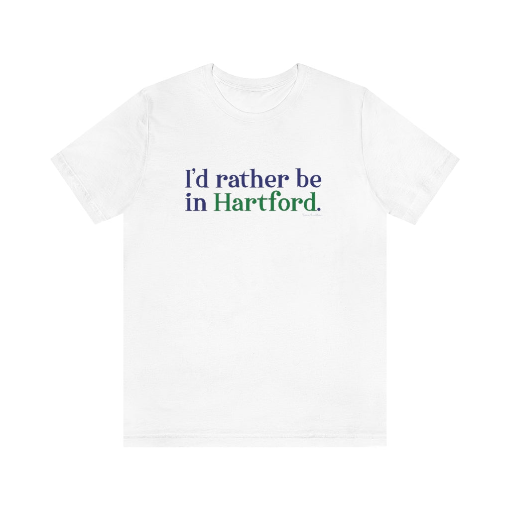 I’d rather be in Hartford Unisex Jersey Short Sleeve Tee   Proceeds of this collection go to help build Finding Connecticut’s website and brand. • Free USA shipping.   Click here to go to our home page 

I'd rather be in Hartford // hartfod connecticut t shirt / finding connecticut