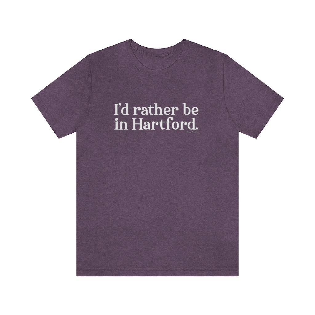 I’d rather be in Hartford Unisex Jersey Short Sleeve Tee  Proceeds of this collection go to help build Finding Connecticut’s website and brand. • Free USA shipping.   Click here to go to our home page 

I'd rather be in hartford // hartfod ct t shirt // finding connecticut