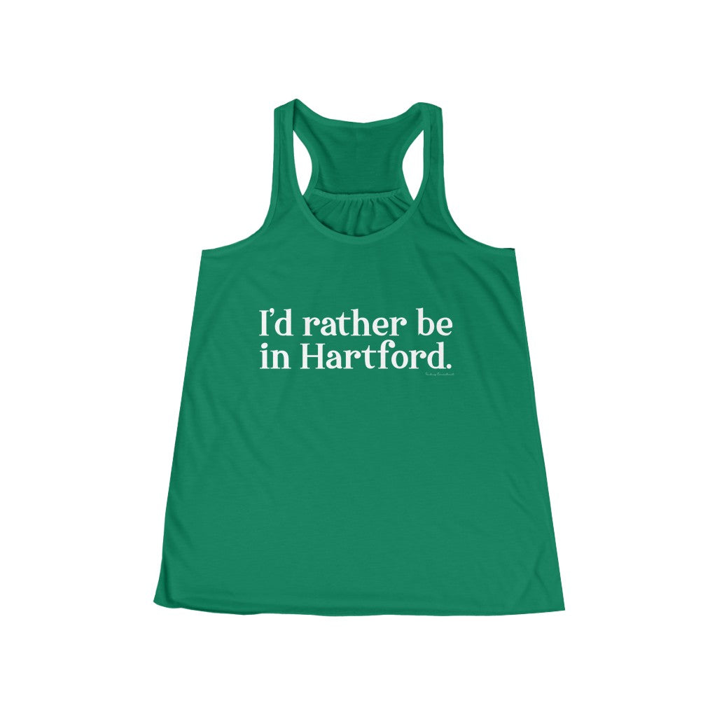 I’d rather be in Hartford Women's Flowy Racerback Tank   Proceeds of this collection go to help build Finding Connecticut’s website and brand. • Free USA shipping.   Click here to go to our home page 

I'd rather be in hartford // hartfod ct tank top shirt // finding conneticut