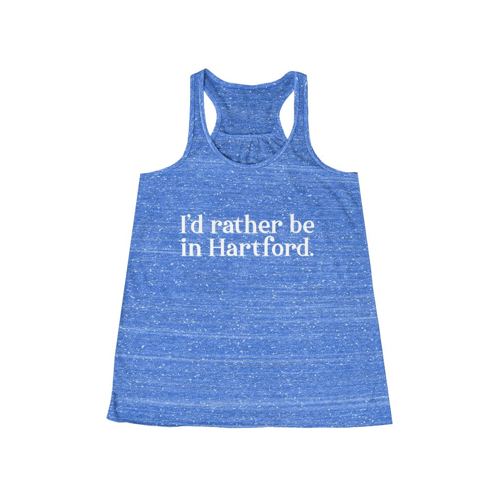 I’d rather be in Hartford Women's Flowy Racerback Tank   Proceeds of this collection go to help build Finding Connecticut’s website and brand. • Free USA shipping.   Click here to go to our home page 

I'd rather be in hartford // hartfod ct tank top shirt // finding conneticut