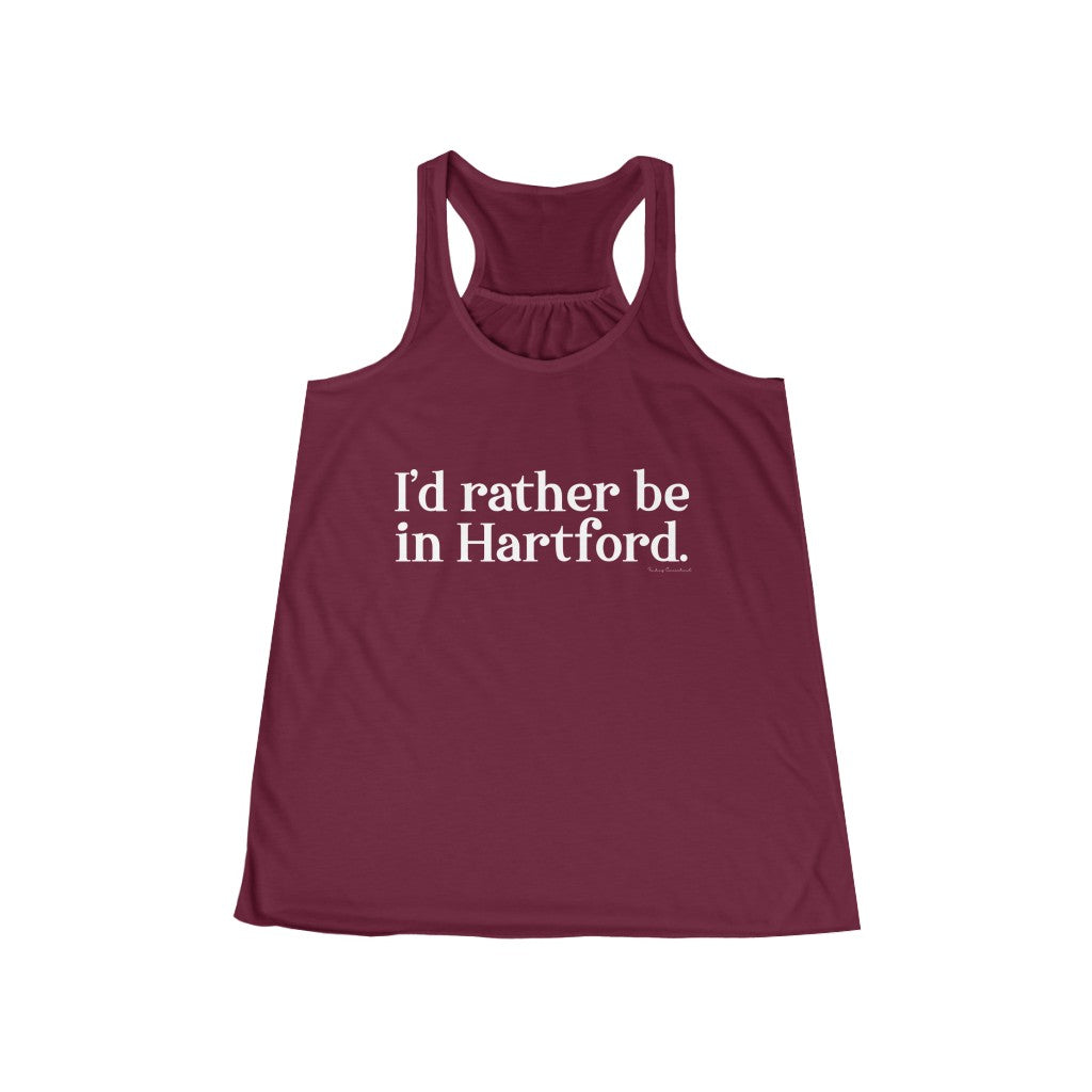I’d rather be in Hartford Women's Flowy Racerback Tank   Proceeds of this collection go to help build Finding Connecticut’s website and brand. • Free USA shipping.   Click here to go to our home page 

I'd rather be in hartford // hartfod ct tank top shirt // finding conneticut