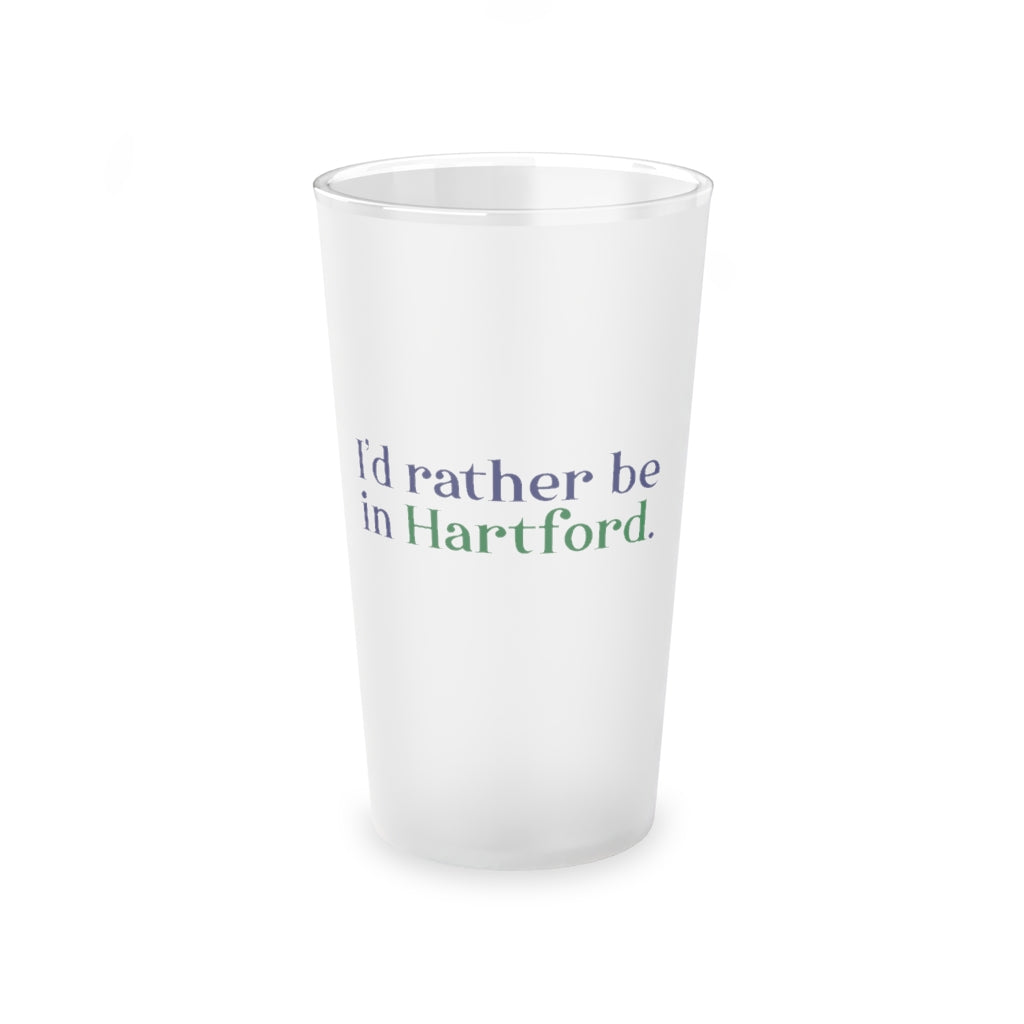 I’d rather be in Hartford Frosted Pint Glass, 16oz  Proceeds of this collection go to help build Finding Connecticut’s website and brand. • Free USA shipping.   Click here to go to our home page 

I'd rather be in hartford // hartford connecticut pint glass // finding connecticut