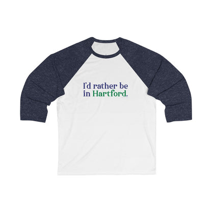 I’d rather be in Hartford Unisex 3/4 Sleeve Baseball Tee  Proceeds of this collection go to help build Finding Connecticut’s website and brand. • Free USA shipping.   Click here to go to our home page 

I'd rather be in hartford // hartford connecticut unisex shirt // finding connecticut