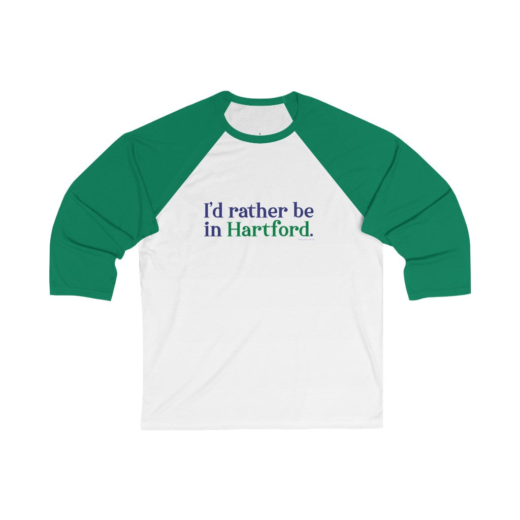 I’d rather be in Hartford Unisex 3/4 Sleeve Baseball Tee  Proceeds of this collection go to help build Finding Connecticut’s website and brand. • Free USA shipping.   Click here to go to our home page 

I'd rather be in hartford // hartford connecticut unisex shirt // finding connecticut