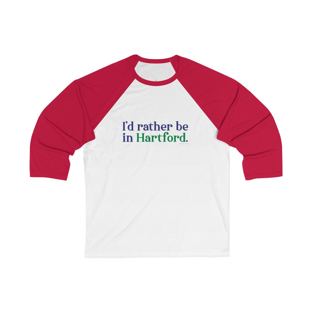 I’d rather be in Hartford Unisex 3/4 Sleeve Baseball Tee  Proceeds of this collection go to help build Finding Connecticut’s website and brand. • Free USA shipping.   Click here to go to our home page 

I'd rather be in hartford // hartford connecticut unisex shirt // finding connecticut
