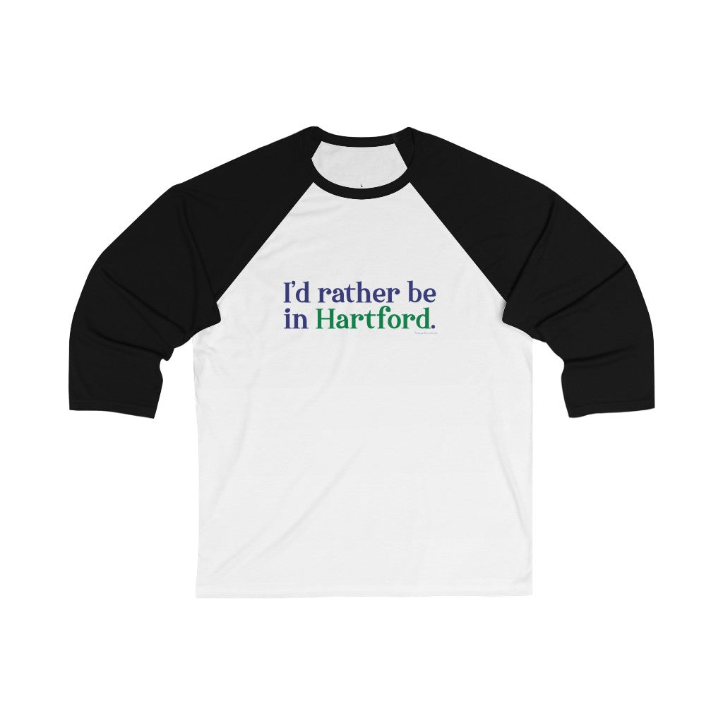 I’d rather be in Hartford Unisex 3/4 Sleeve Baseball Tee  Proceeds of this collection go to help build Finding Connecticut’s website and brand. • Free USA shipping.   Click here to go to our home page 

I'd rather be in hartford // hartford connecticut unisex shirt // finding connecticut