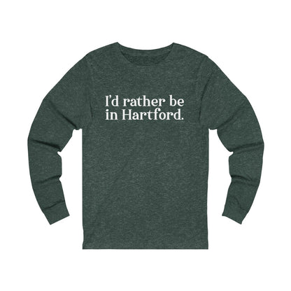 I’d rather be in Hartford Unisex Jersey Long Sleeve Tee   Proceeds of this collection go to help build Finding Connecticut’s website and brand. • Free USA shipping.   Click here to go to our home page 

I'd rather be in hartford // hartford ct long sleeve t  shirt // finding connecticut