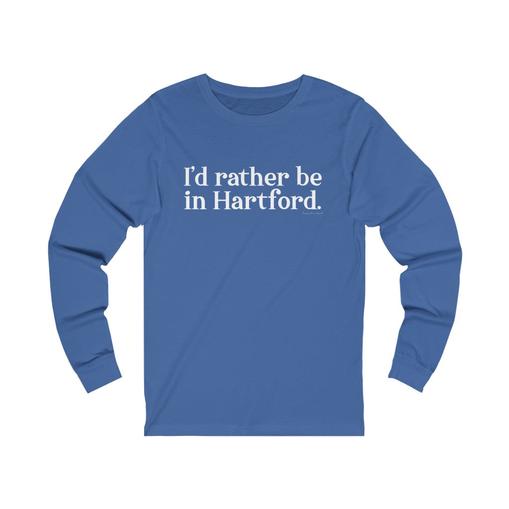 I’d rather be in Hartford Unisex Jersey Long Sleeve Tee   Proceeds of this collection go to help build Finding Connecticut’s website and brand. • Free USA shipping.   Click here to go to our home page 

I'd rather be in hartford // hartford ct long sleeve t  shirt // finding connecticut
