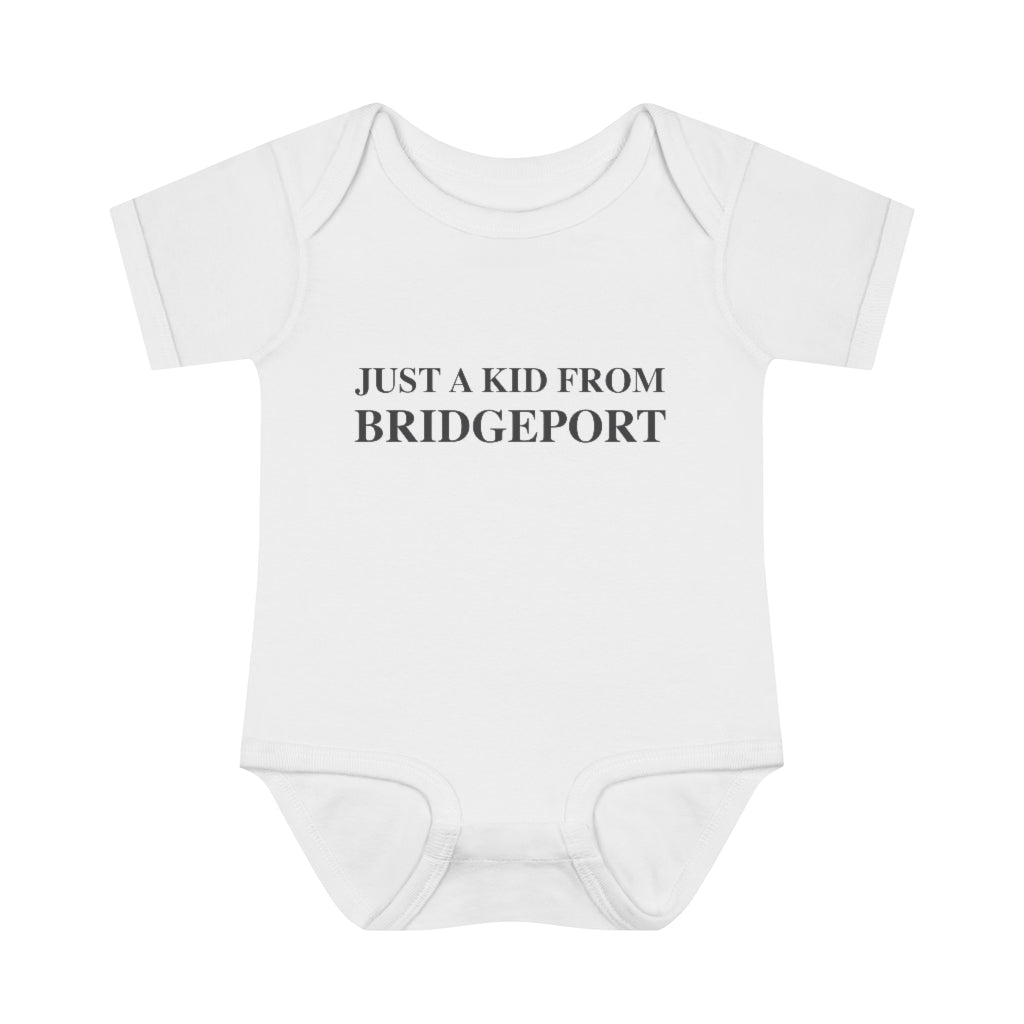Just a kid from bridgepor tbaby onsie // bridgeport ct// finding conencticut