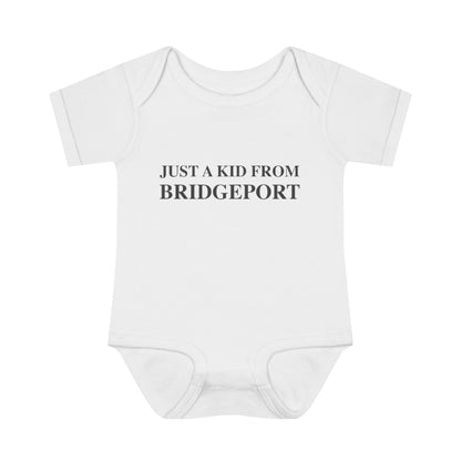 Just a kid from bridgepor tbaby onsie // bridgeport ct// finding conencticut