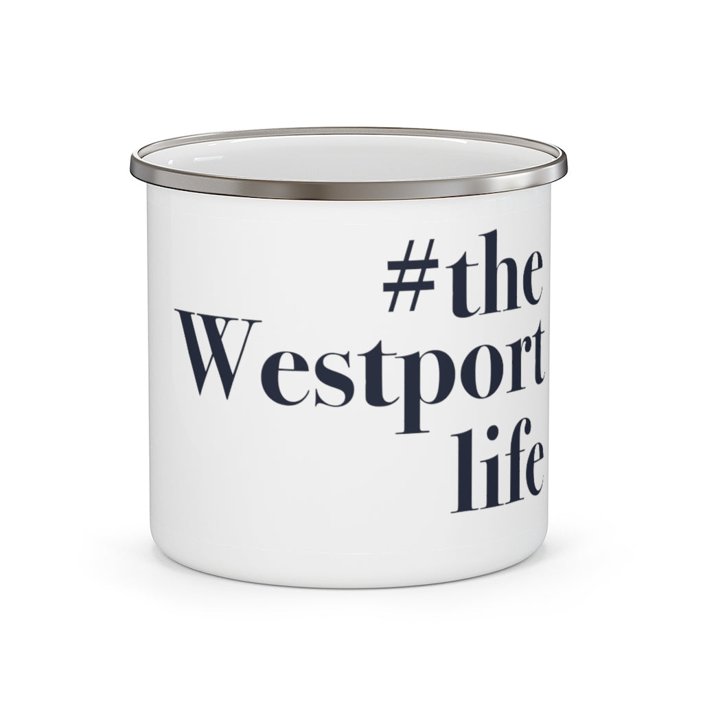  #thewestportlife Enamel Camping Mug   Do you live the #thewestportlife? Living the #thewestportlife is a lifestyle and proudly show it off the world that your beach of choice is Compo Beach and you support the local lifestyle.  Free USA shipping on all products.  Proceeds of this collection goes to help grow Finding Westport and Finding Connecticut’s brand.