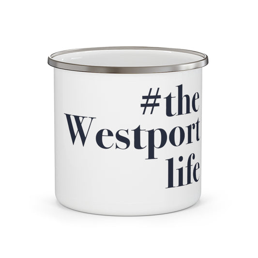  #thewestportlife Enamel Camping Mug   Do you live the #thewestportlife? Living the #thewestportlife is a lifestyle and proudly show it off the world that your beach of choice is Compo Beach and you support the local lifestyle.  Free USA shipping on all products.  Proceeds of this collection goes to help grow Finding Westport and Finding Connecticut’s brand.