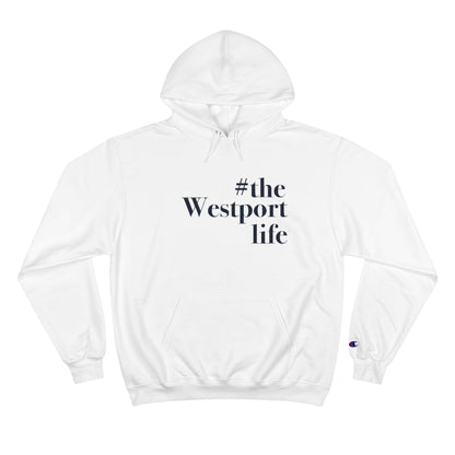  #thewestportlife Champion Hoodie   Do you live the #thewestportlife? Living the #thewestportlife is a lifestyle and proudly show it off the world that your beach of choice is Compo Beach and you support the local lifestyle.  Free USA shipping on all products.  Proceeds of this collection goes to help grow Finding Westport and Finding Connecticut’s brand.