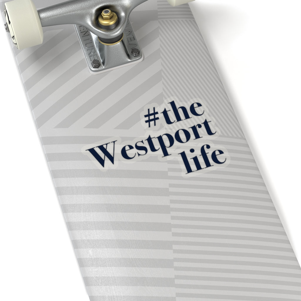  #thewestportlife Kiss-Cut Stickers   Do you live the #thewestportlife? Living the #thewestportlife is a lifestyle and proudly show it off the world that your beach of choice is Compo Beach and you support the local lifestyle.  Free USA shipping on all products.  Proceeds of this collection goes to help grow Finding Westport and Finding Connecticut’s brand.
