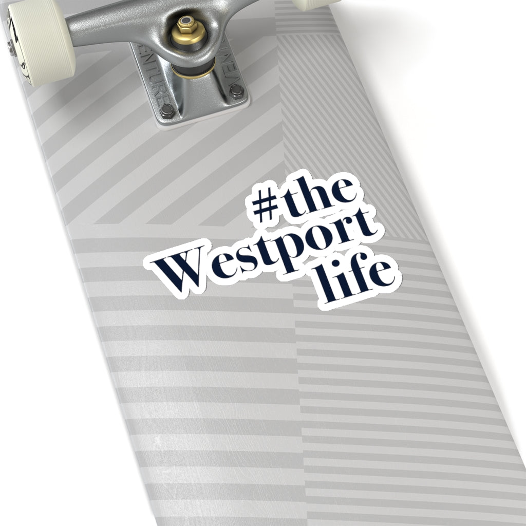  #thewestportlife Kiss-Cut Stickers   Do you live the #thewestportlife? Living the #thewestportlife is a lifestyle and proudly show it off the world that your beach of choice is Compo Beach and you support the local lifestyle.  Free USA shipping on all products.  Proceeds of this collection goes to help grow Finding Westport and Finding Connecticut’s brand.
