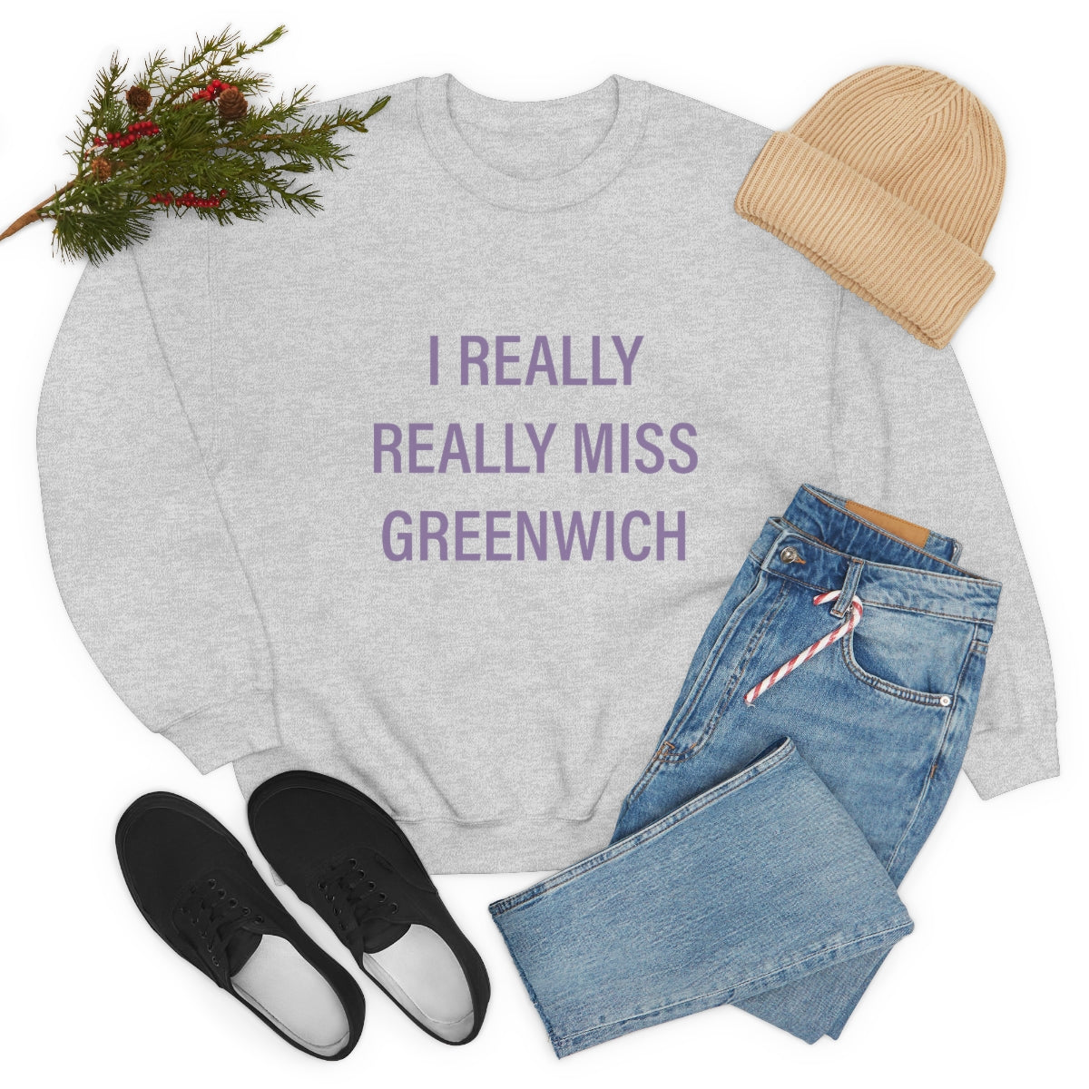 I Really Really Miss Greenwich Unisex Heavy Blend™ Crewneck Sweatshirt - Purple Print