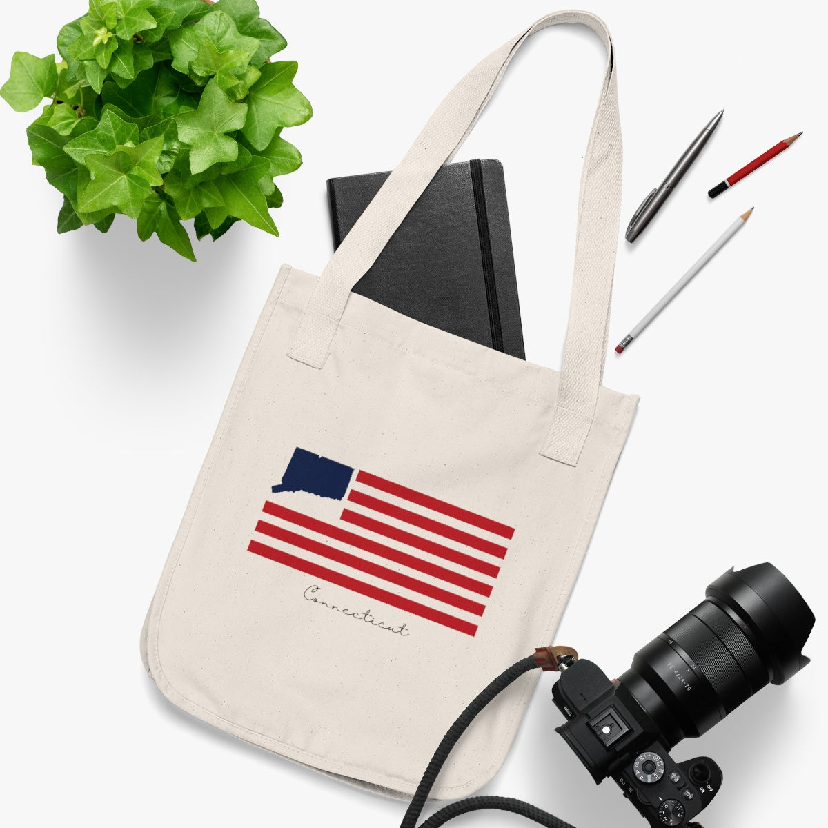 Connecticut Flag Organic Canvas Tote Bag