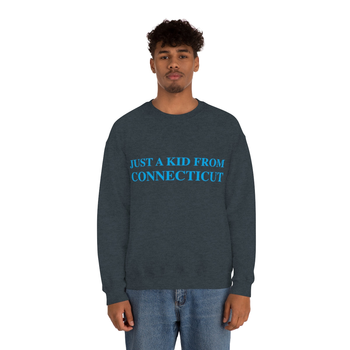 Just a Kid From Connecticut Unisex Heavy Blend™ Crewneck Sweatshirt - Blue Font