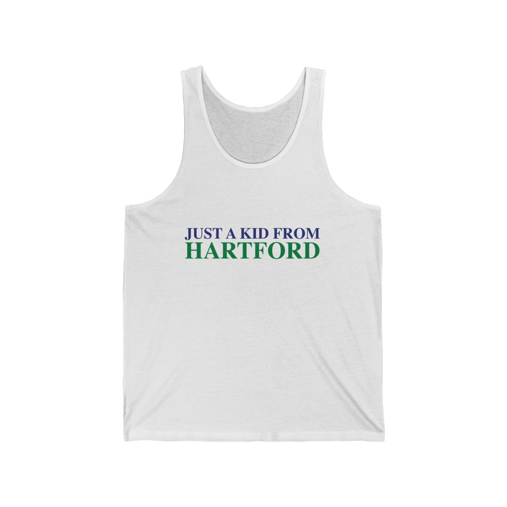 Just a kid from Hartford Women's Unisex Jersey Tank  Did you grow up in Hartford, Connecticut? Or know of someone who did? This collection is for someone who has those special Hartford memories.  Proceeds help grow Finding Connecticut's website and brand.   Click here to go back to our home page. 