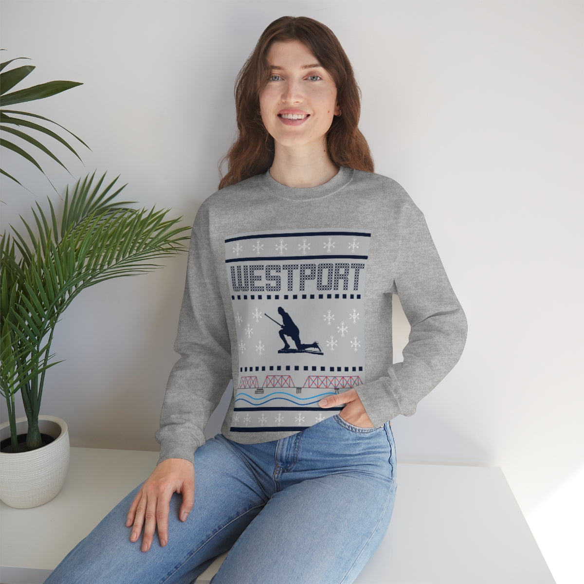 Westport Ugly Holiday Blue / White  Unisex Heavy Blend™ Crewneck Sweatshirt