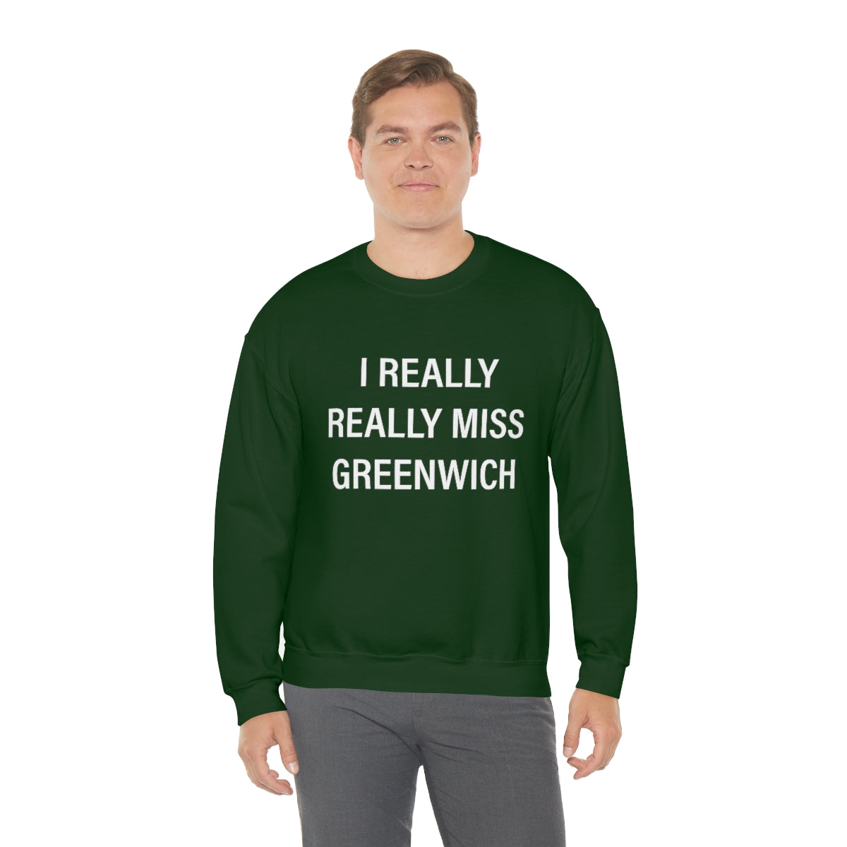 I Really Really Miss Greenwich Unisex Heavy Blend™ Crewneck Sweatshirt- White Print