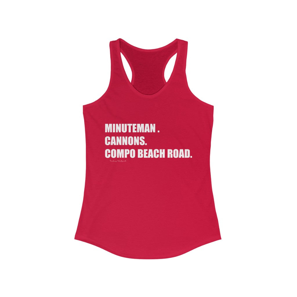 Minuteman. Cannons. Compo Beach Road. Women's Ideal Racerback Tank