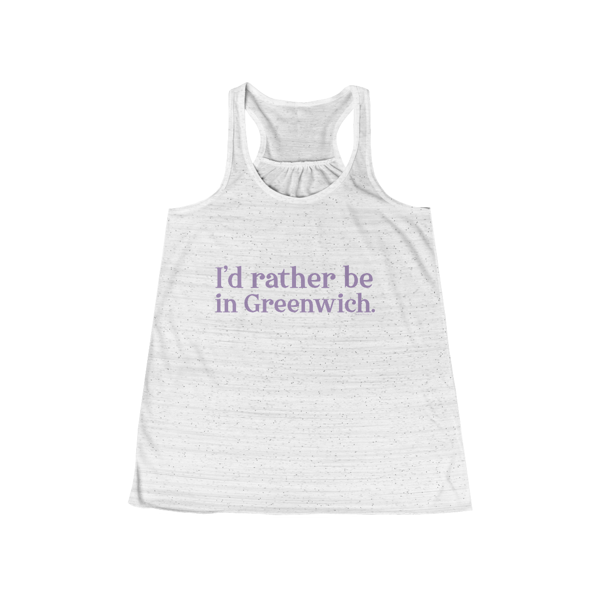 I'd rather be in Greenwich. Women's Flowy Racerback Tank - Purple Print