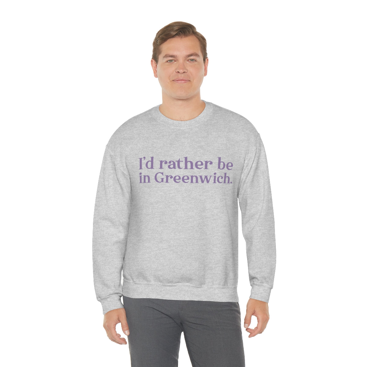 I'd rather be in Greenwich. Unisex Heavy Blend™ Crewneck Sweatshirt - Purple Print