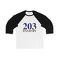 203 Danbury Unisex 3\4 Sleeve Baseball Tee