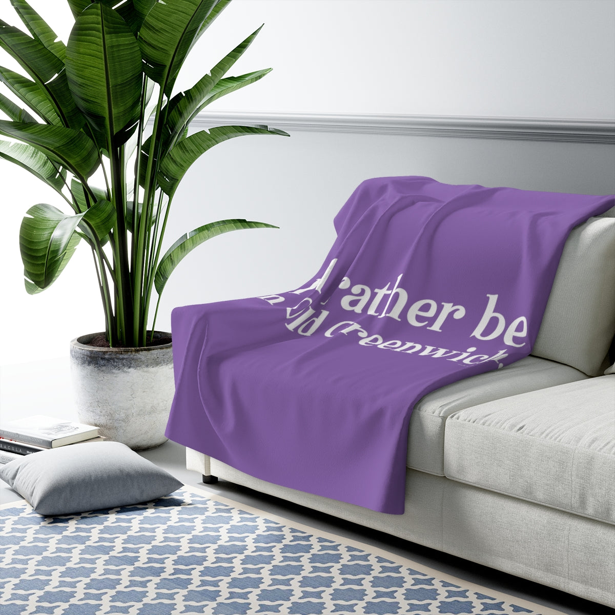 I'd rather be in Old Greenwich. Sherpa Fleece Blanket - White Print