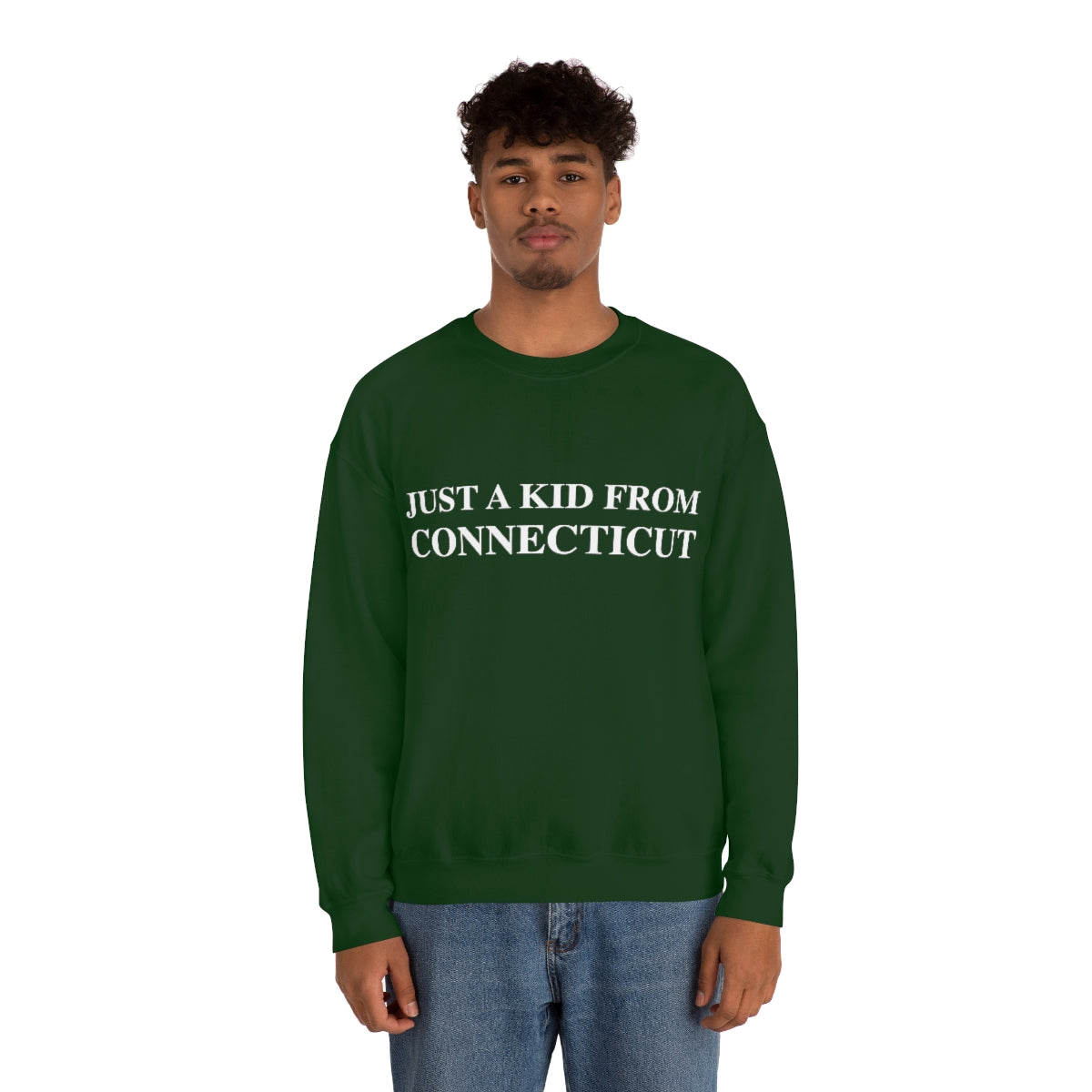 Just a Kid from Connecticut Unisex Heavy Blend™ Crewneck Sweatshirt - White Font