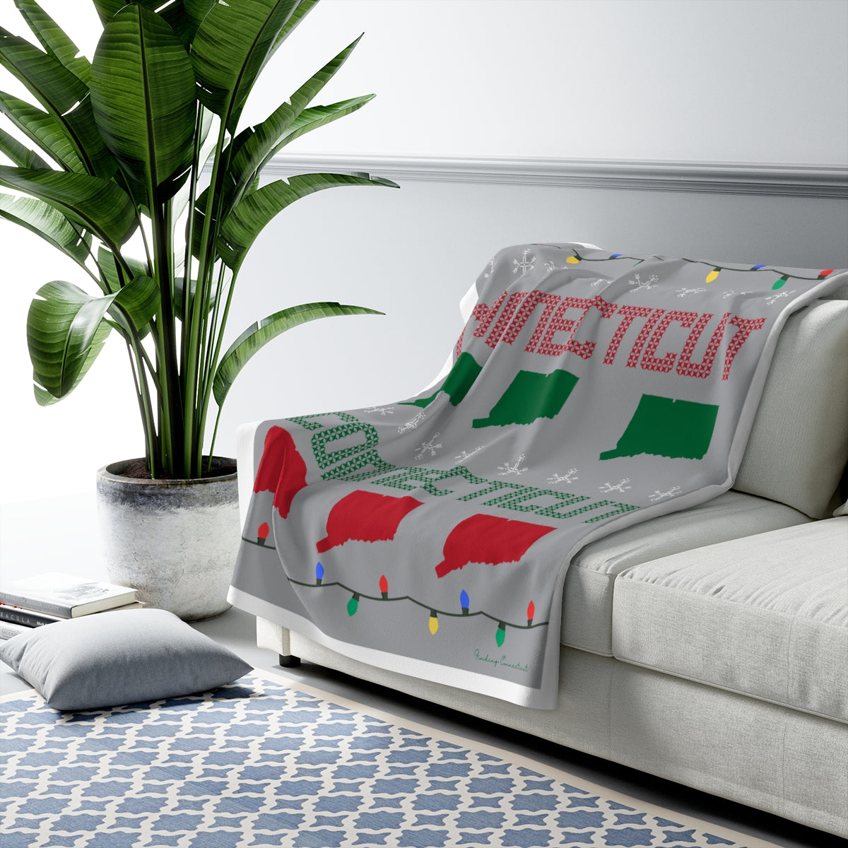 Connecticut Ugly Holiday Sherpa Fleece Blanket