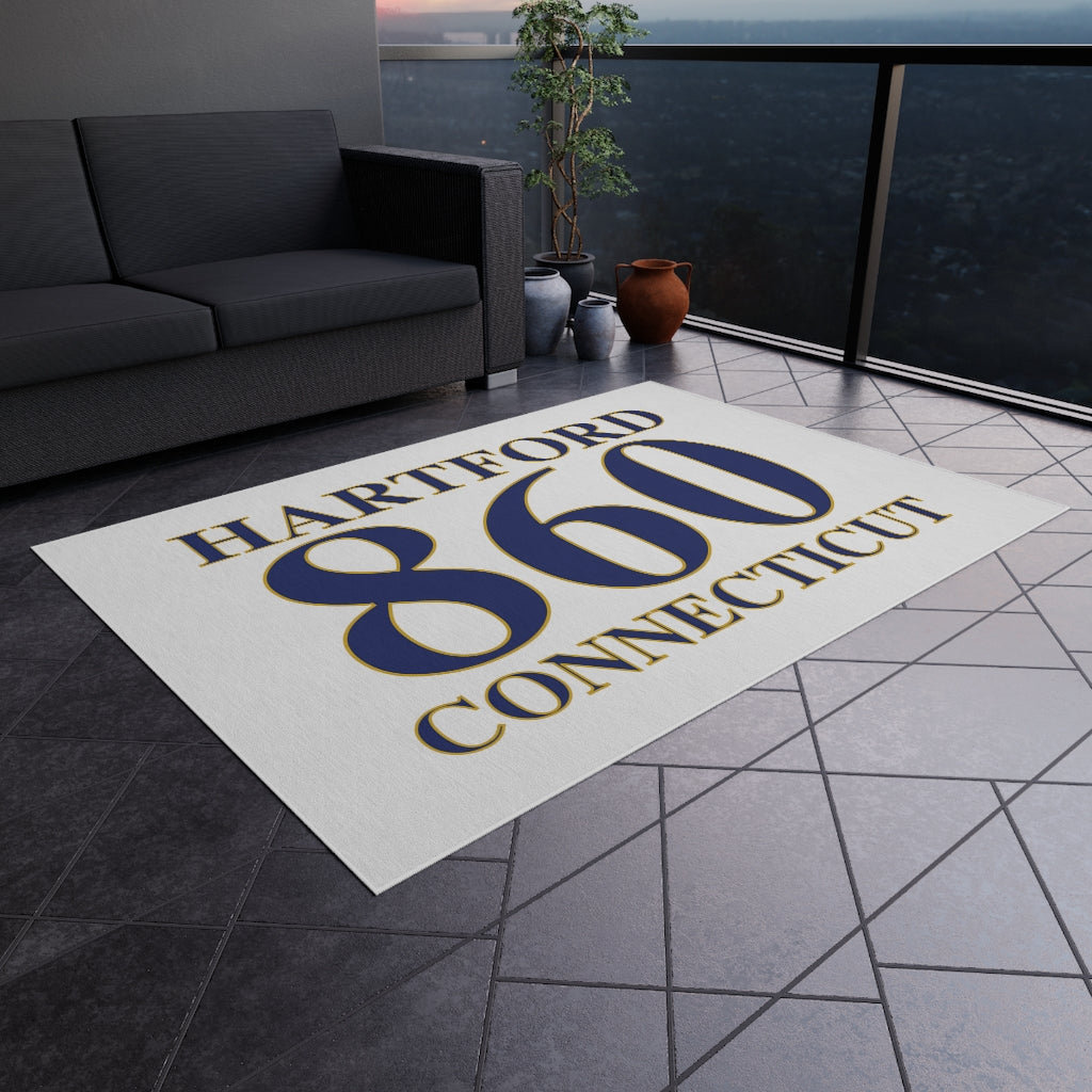 Hartford 860 Connecticut Outdoor Rug 860 Hartford Collection. Inspired by the Connecticut flag and the 860! Show off for your pride for Connecticut and Hartford!   Proceeds of this collection go to help build Finding Connecticut’s website and brand. • Free USA shipping   Click here to go to our home page 