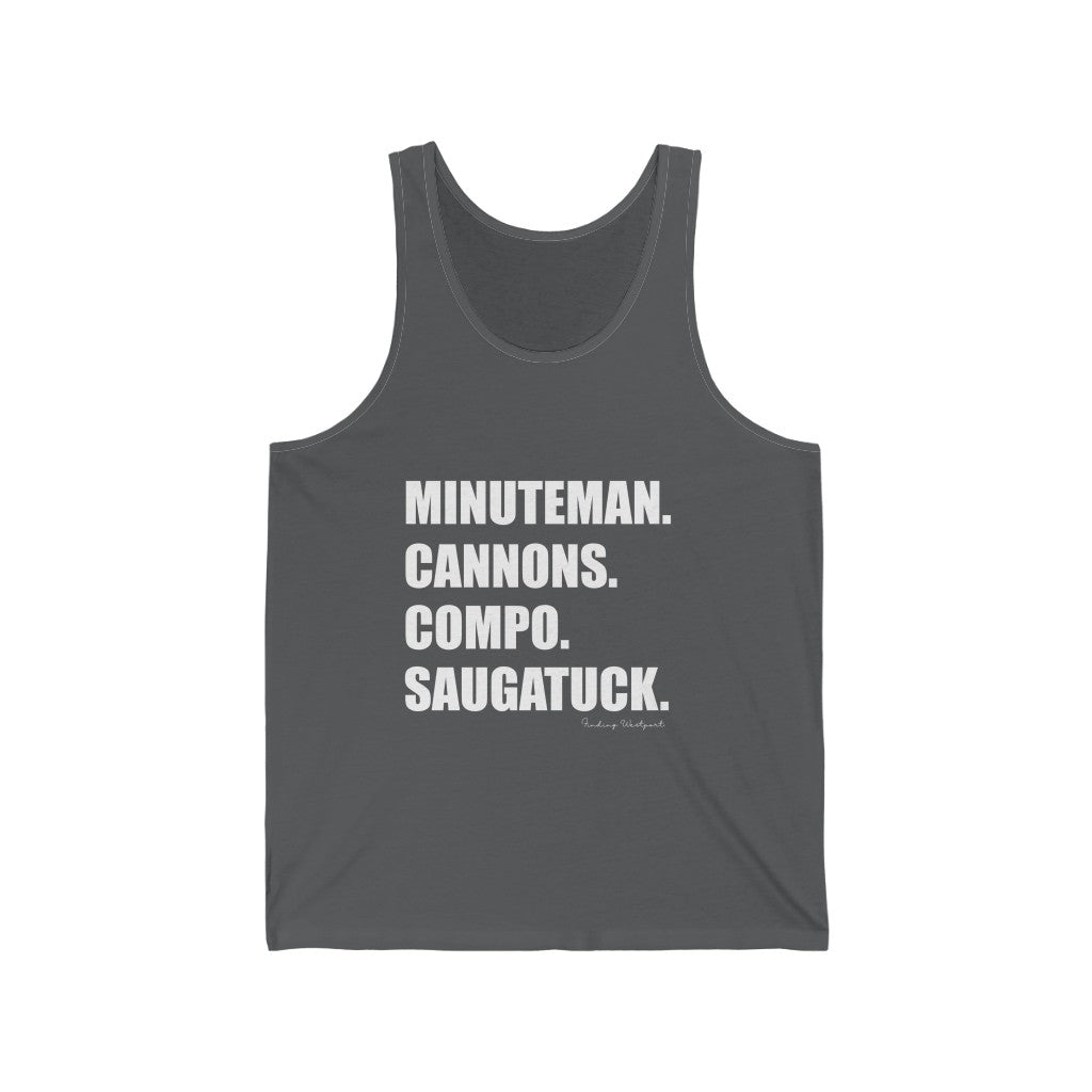 Minuteman. Cannons. Compo. Saugatuck.  Unisex Jersey Tank