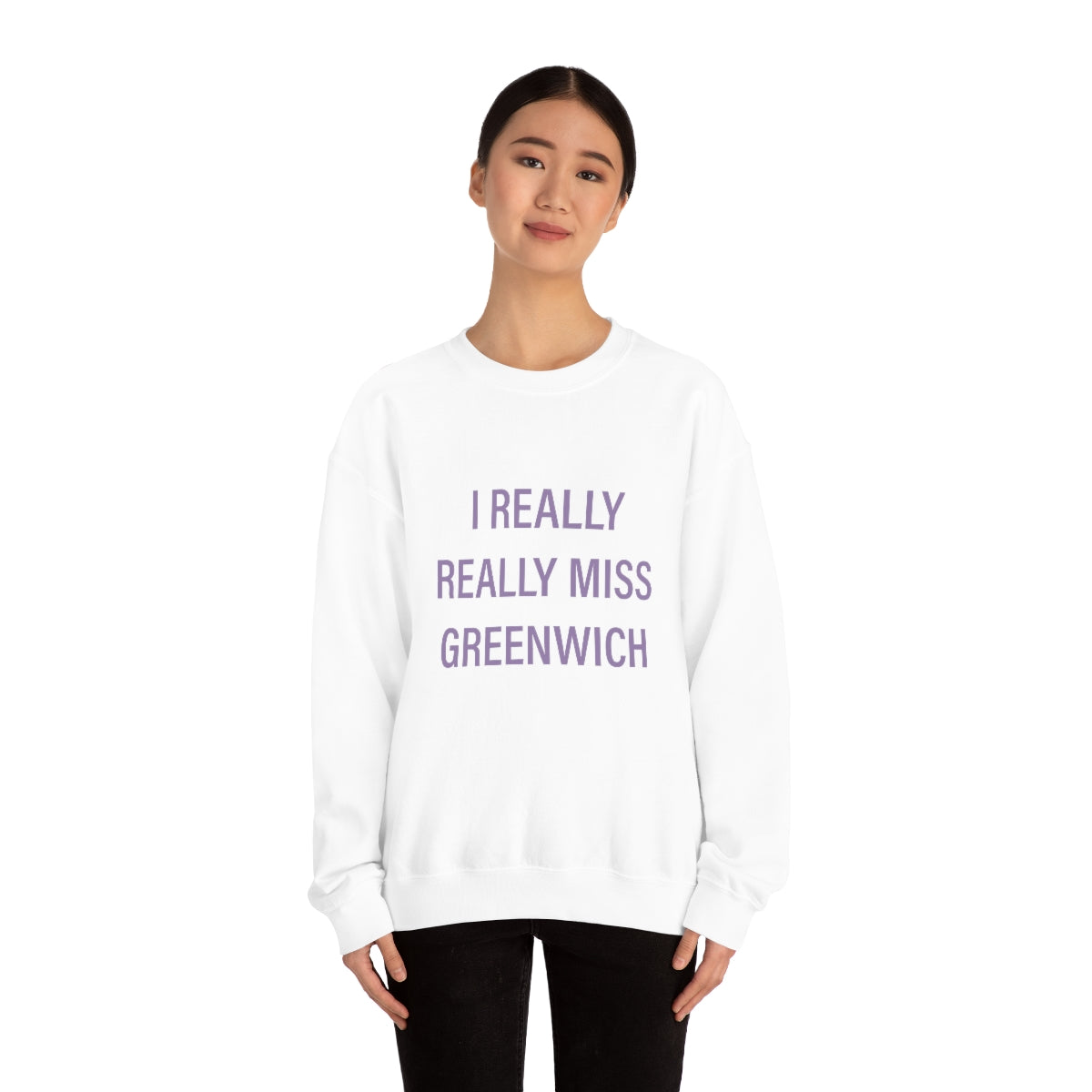 I Really Really Miss Greenwich Unisex Heavy Blend™ Crewneck Sweatshirt - Purple Print