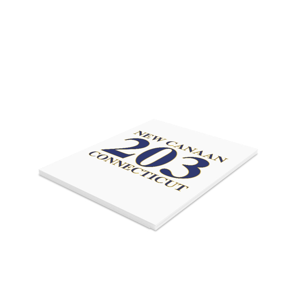 New Canaan 203 Connecticut Greeting Cards  The 203 New Canaan Collection. Show off New Canaan and Connecticut at the same time. Colors were inspired by the Connecticut state flag.   Proceeds help build Finding New Canaan and Finding Connecticut's brand. 