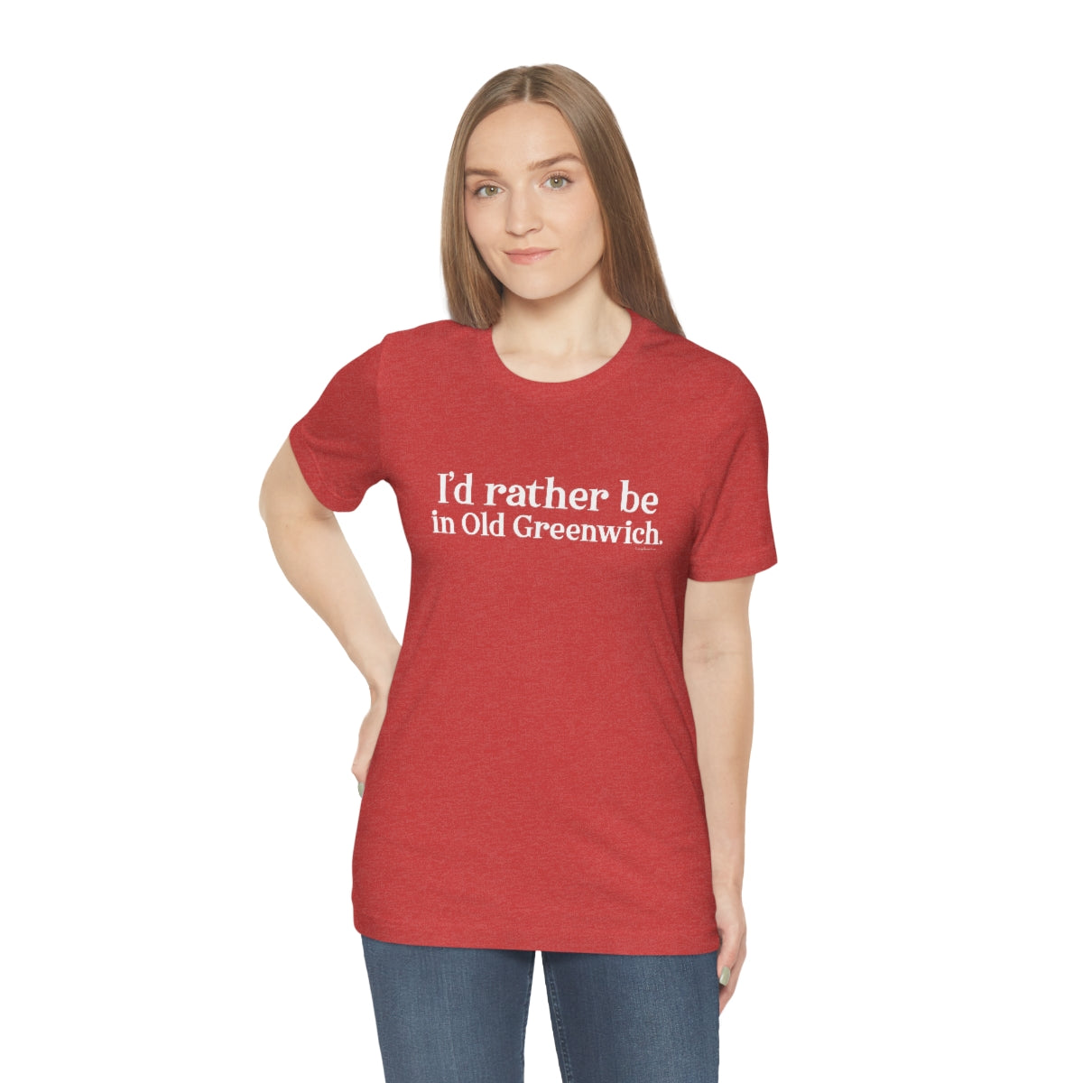 I'd rather be in Old Greenwich Unisex Jersey Short Sleeve Tee - White Print