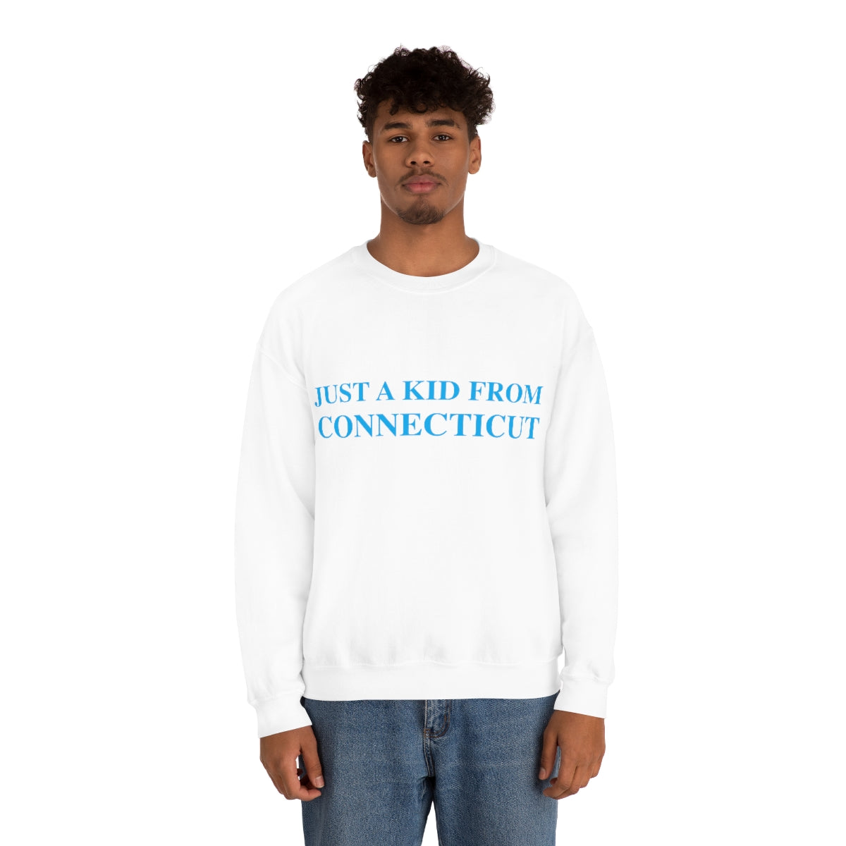 Just a Kid From Connecticut Unisex Heavy Blend™ Crewneck Sweatshirt - Blue Font