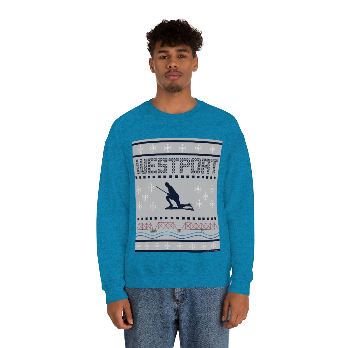 Westport Ugly Holiday Blue / White  Unisex Heavy Blend™ Crewneck Sweatshirt