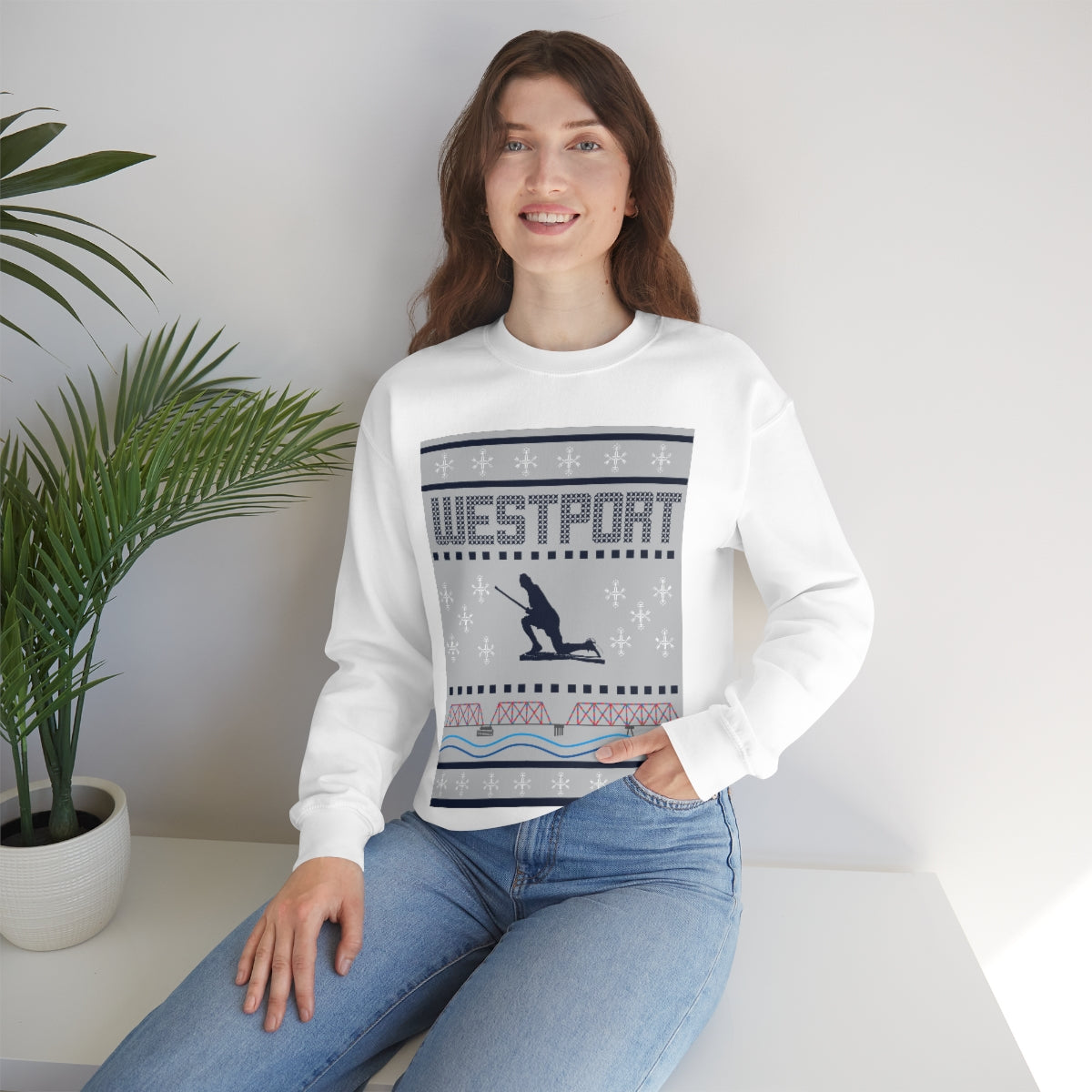 Westport Ugly Holiday Blue / White  Unisex Heavy Blend™ Crewneck Sweatshirt