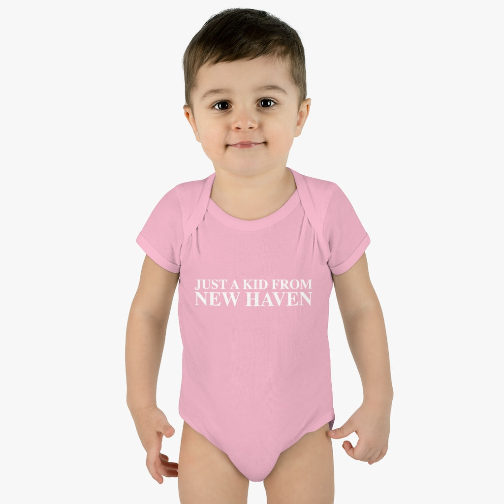 Just a kid from New Haven Infant Baby Rib Bodysuit