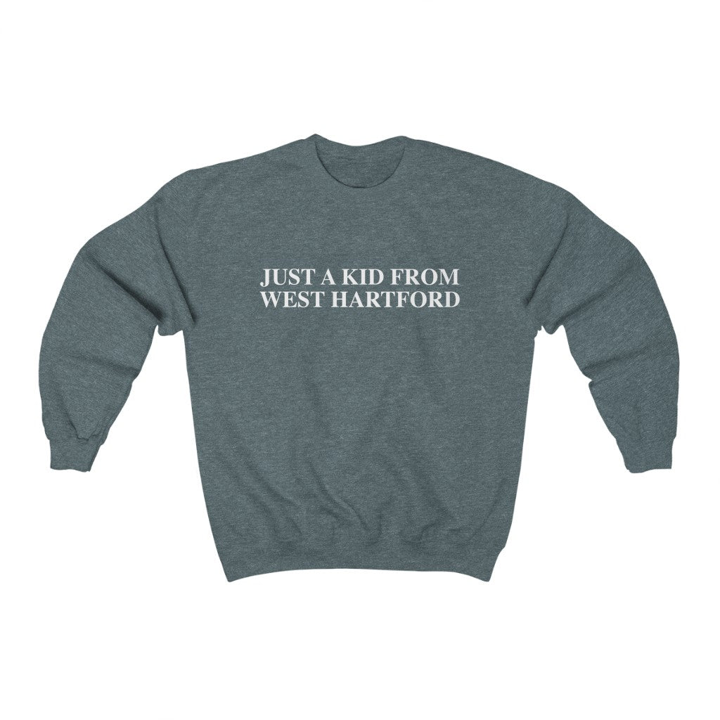 Just a kid from West Hartford sweatshirt.  West Hartford Connecticut tee shirts, hoodies sweatshirts, mugs, other apparel, home gifts, and souvenirs. Proceeds of this collection go to help Finding Connecticut’s brand. Free USA shipping. 