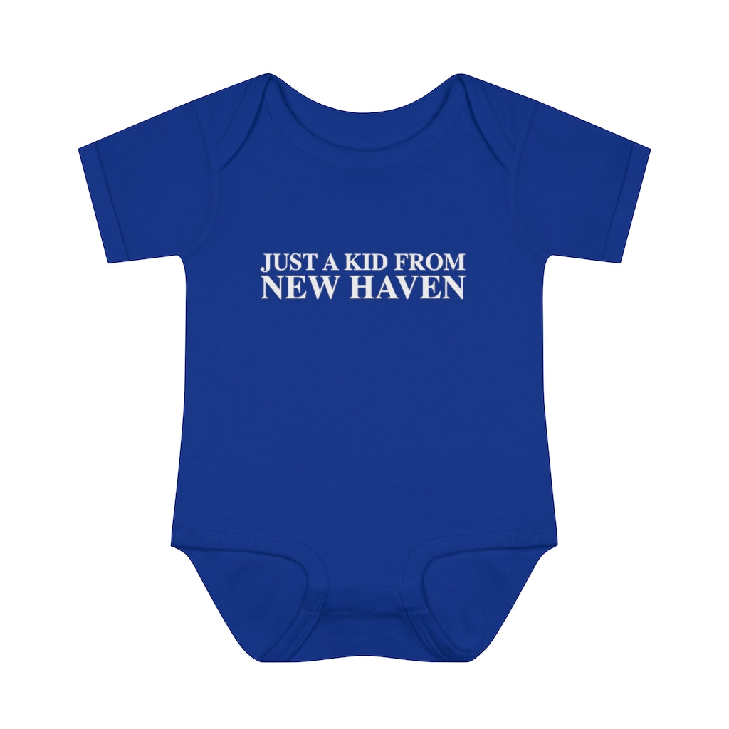 Just a kid from New Haven Infant Baby Rib Bodysuit