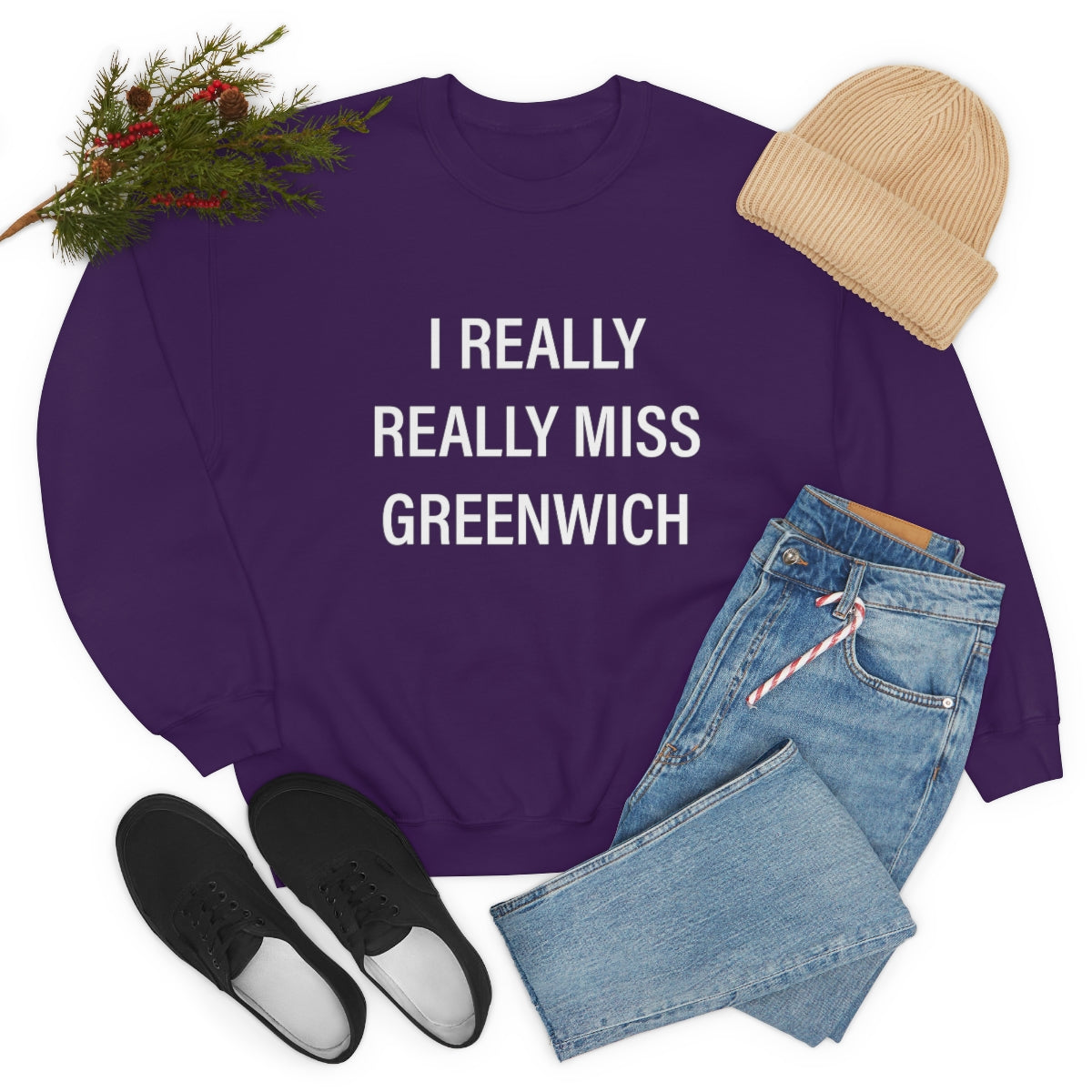 I Really Really Miss Greenwich Unisex Heavy Blend™ Crewneck Sweatshirt- White Print