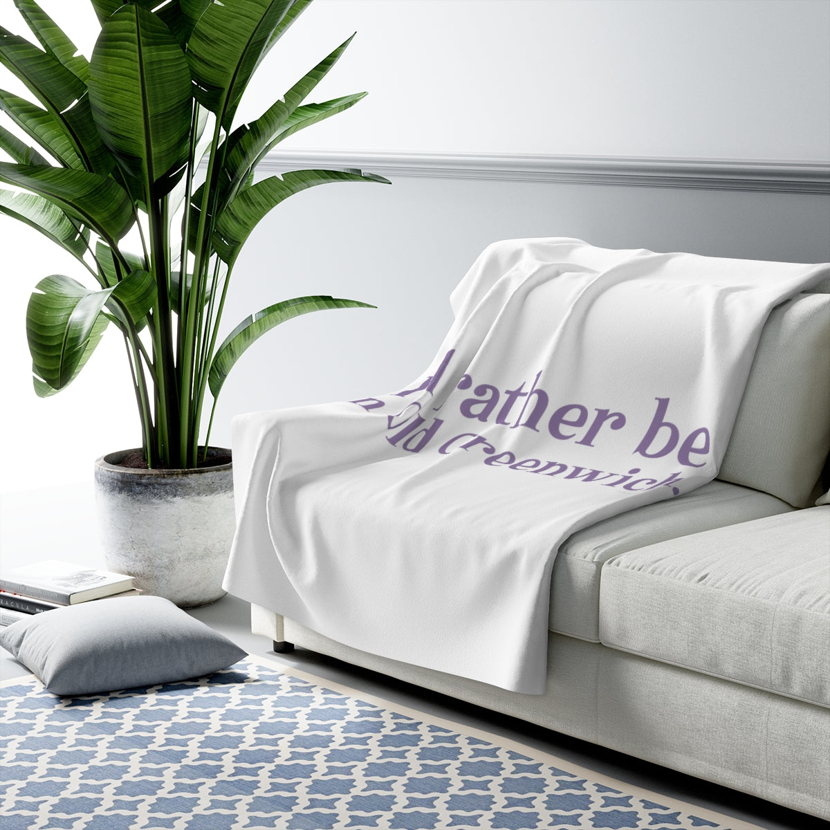 I'd rather be in Old Greenwich. Sherpa Fleece Blanket - Purple Print