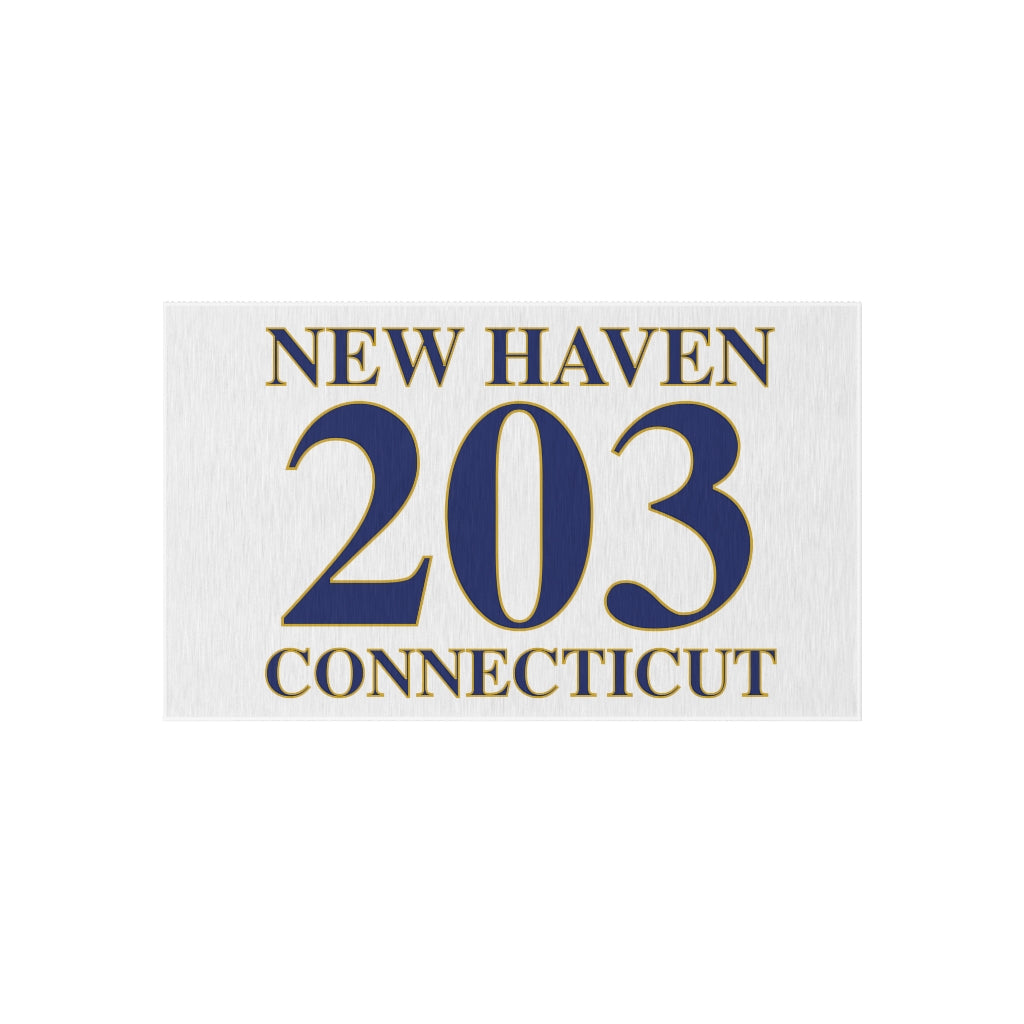 New Haven 203  Connecticut Outdoor Rug New Haven 203 Collection. Inspired by the Connecticut flag and the 203! Show off for your pride for Connecticut and Hartford!   Proceeds of this collection go to help build Finding Connecticut’s website and brand. • Free USA shipping   Click here to go to our home page 