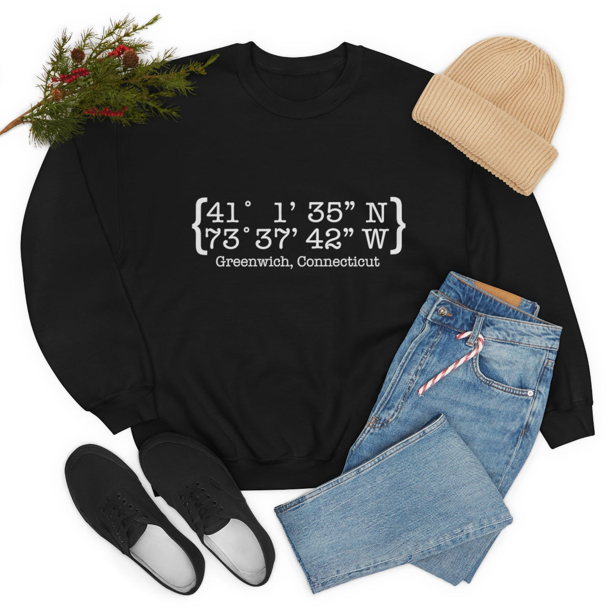 Greenwich Coordinates Unisex Heavy Blend™ Crewneck Sweatshirt - White Print